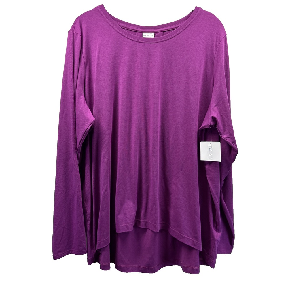 Athleta Womens Top Size L Solid Pink Pleated Back Long Sleeves With Ease Stretch